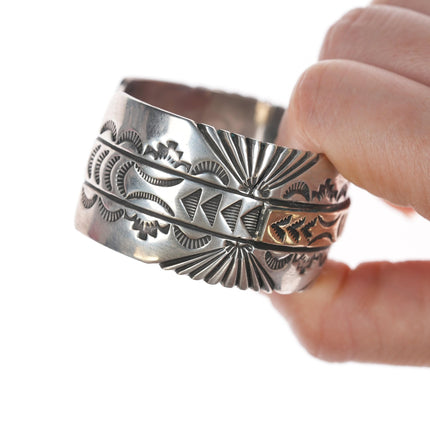 6.5" Native American 14k/Sterling heavy stamped cuff bracelet