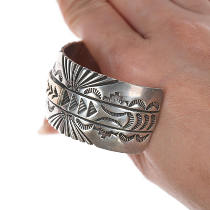 6.5" Native American 14k/Sterling heavy stamped cuff bracelet