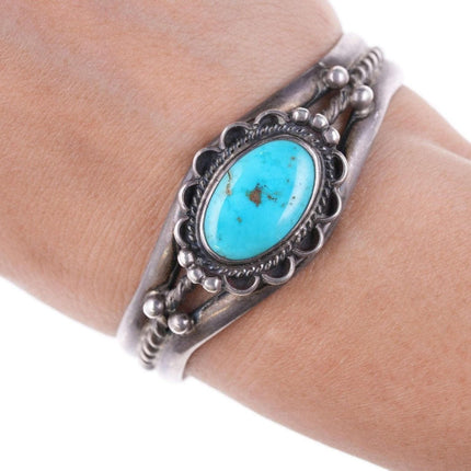 c1950's 6.25" Navajo silver and turquoise twisted wire bracelet