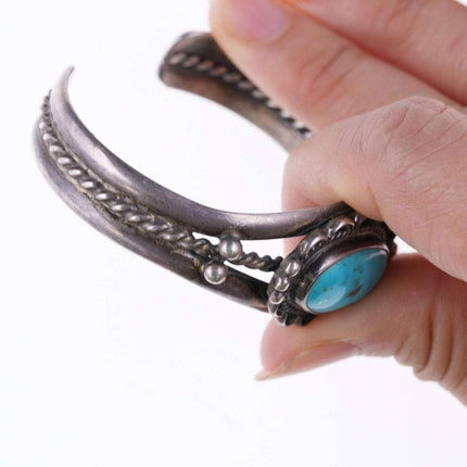 c1950's 6.25" Navajo silver and turquoise twisted wire bracelet