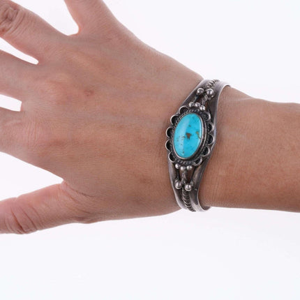 c1950's 6.25" Navajo silver and turquoise twisted wire bracelet