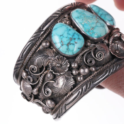 7.5" Huge Vintage Morty Johnson Navajo Sterling and turquoise bracelet