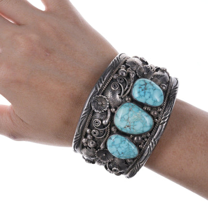 7.5" Huge Vintage Morty Johnson Navajo Sterling and turquoise bracelet