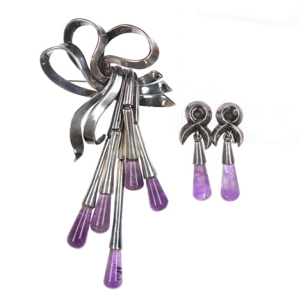 Antonio Pineda (1919-2009) Taxco articulating silver and amethyst pin/earrings