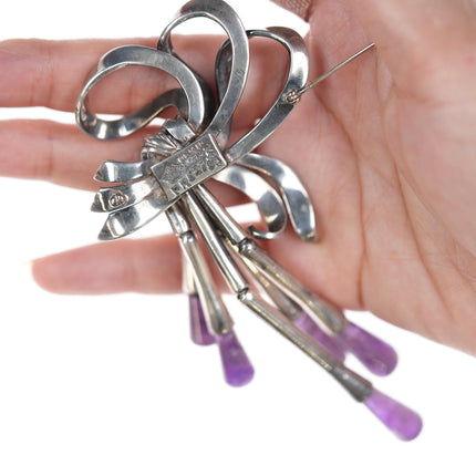 Antonio Pineda (1919-2009) Taxco articulating silver and amethyst pin/earrings