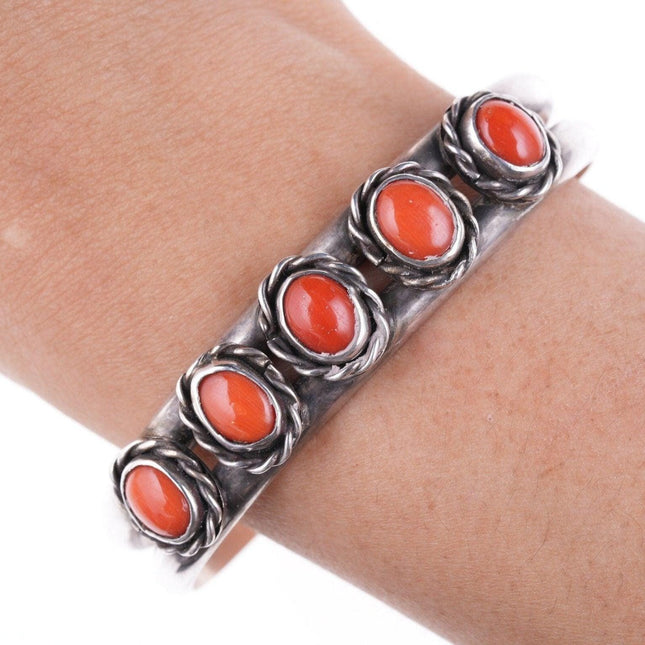 6 1/8" Vintage Navajo Silver and coral bracelet