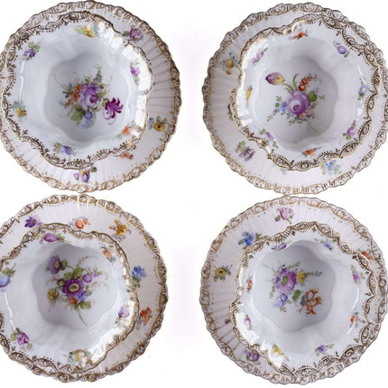 c1900 Dresden Porcelain Bouillon Cup and Saucers set