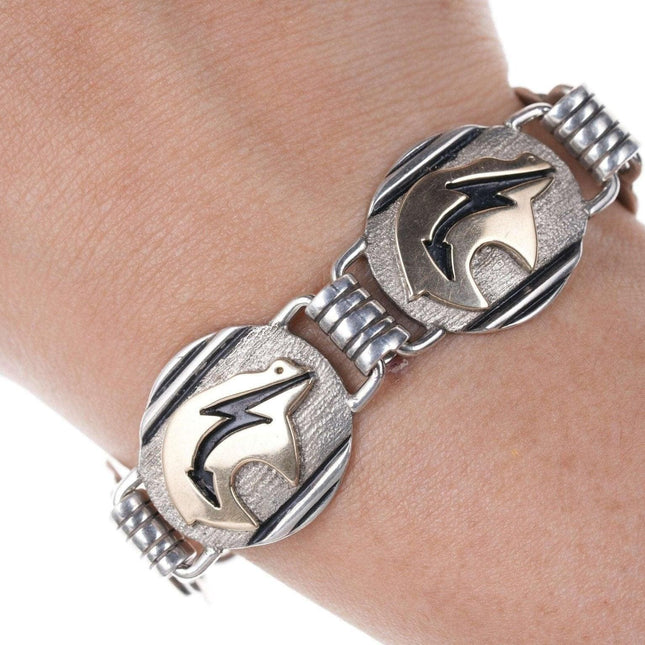 Leonard Platero Navajo for MM Rogers 14K Gold/Sterling Silver Bear Link Bracelet