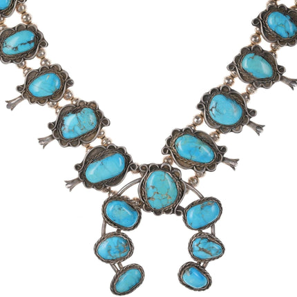 Vintage Navajo Silver and turquoise squash blossom necklace b