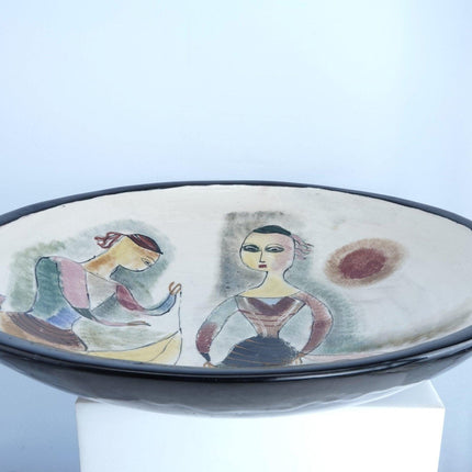 16,5" Polia Pillin (1909-1992) Mid-Century Modern California Art Pottery Bowl, Ende der 1940er-50er Jahre.