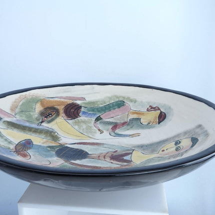 16,5" Polia Pillin (1909-1992) Mid-Century Modern California Art Pottery Bowl, Ende der 1940er-50er Jahre.