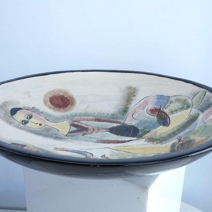 16,5" Polia Pillin (1909-1992) Mid-Century Modern California Art Pottery Bowl, Ende der 1940er-50er Jahre.