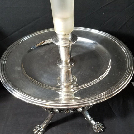 Antique Christofle Centerpiece Silvered Bronze with French Cameo Glass Insert Pr