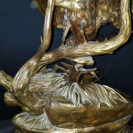 Jules Moigniez Bronze (1835-1894) Bird Feeding Chicks Sculpture 21" x 13"