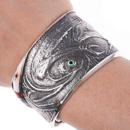 Preston Monongye Cuff Bracelet (Hopi) (1927-1987) Tufa Cast Silver