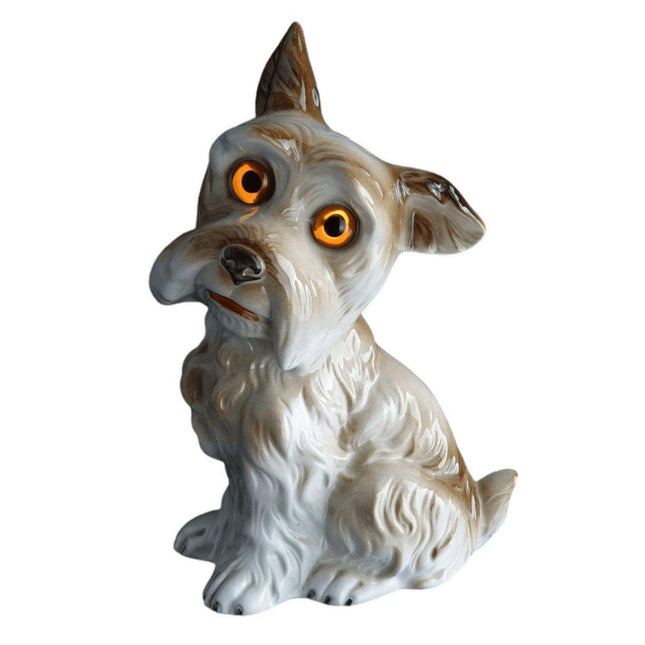 c1930 Karl Scheidig German Porcelain Scottie Dog Perfume Lamp with glass eyes