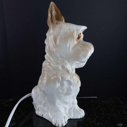 c1930 Karl Scheidig German Porcelain Scottie Dog Perfume Lamp with glass eyes