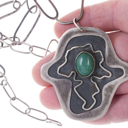 Vintage Modernist Jadeite abstract sterling silver pendant/necklace