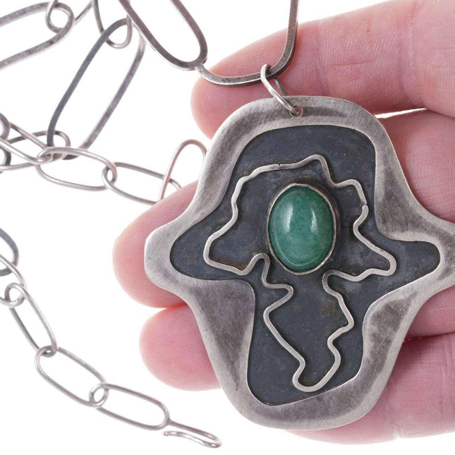 Vintage Modernist Jadeite abstract sterling silver pendant/necklace