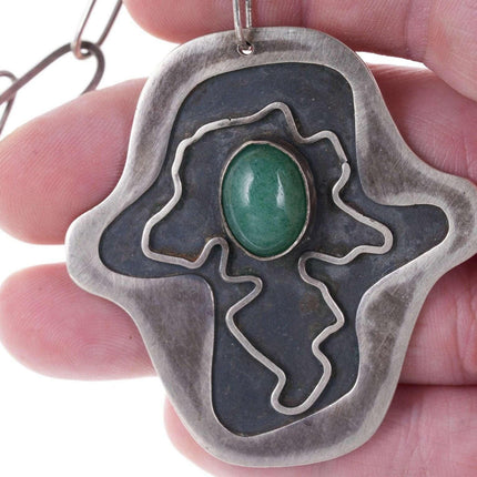 Vintage Modernist Jadeite abstract sterling silver pendant/necklace