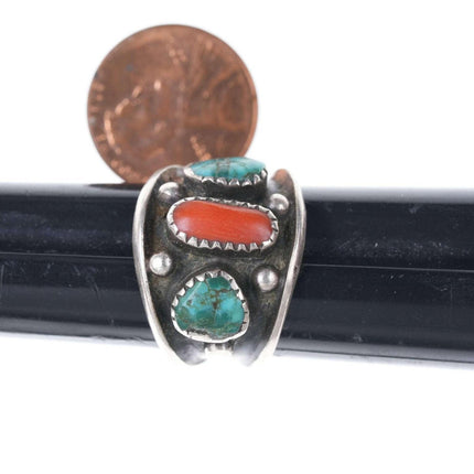 sz8 1950'S Navajo Sterling, turquoise, and coral ring