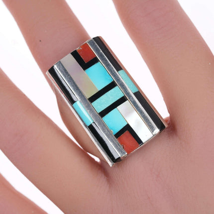 sz11 Vintage Zuni silver channel inlay ring