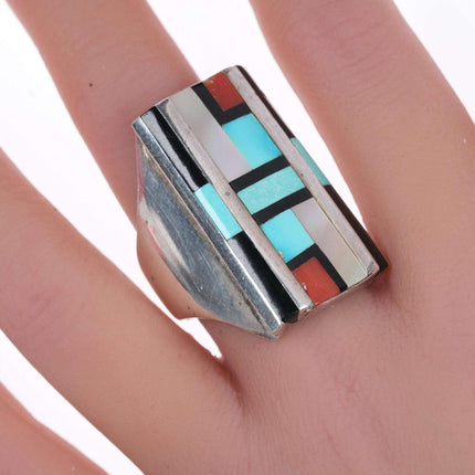 sz11 Vintage Zuni silver channel inlay ring