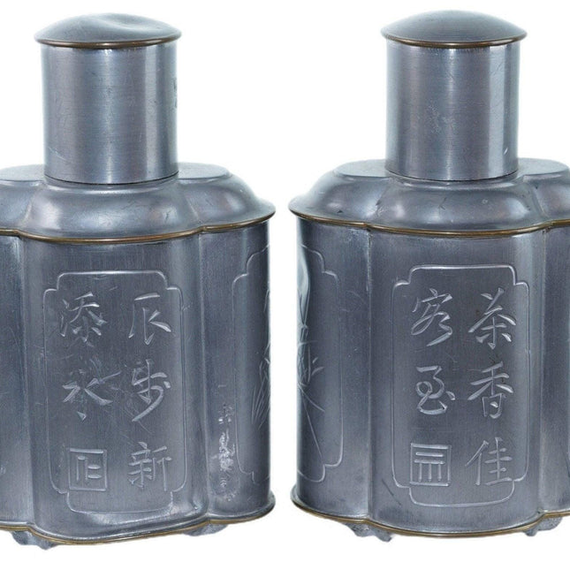 2 Chinese Republic Period brass mounted pewter tea caddies