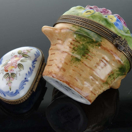 Hand Painted Limoges Trinket Boxes Flower basket and painted roses