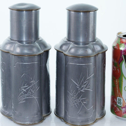 2 Chinese Republic Period brass mounted pewter tea caddies