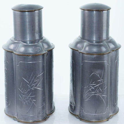 2 Chinese Republic Period brass mounted pewter tea caddies