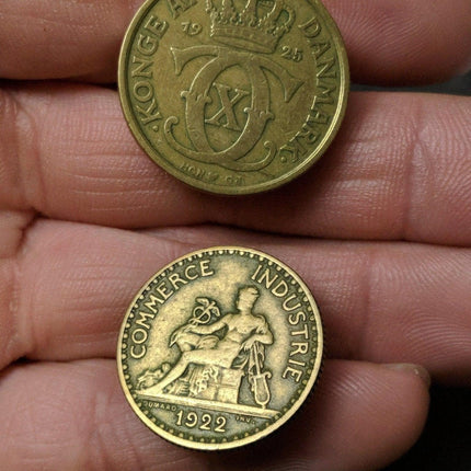 2 vintage Coin Tie Clips  1922 France 1925 Denmark