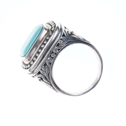 Sz9.5 retro Bali style Sterling/turquoise ring