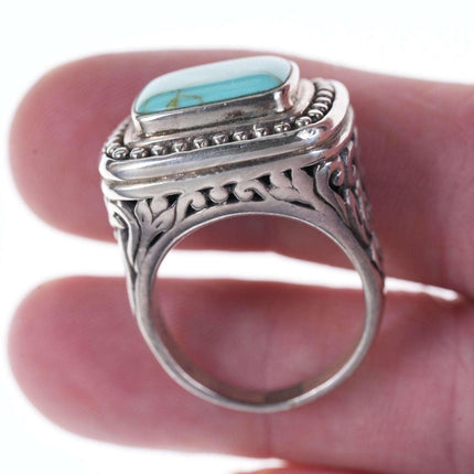 Sz9.5 retro Bali style Sterling/turquoise ring