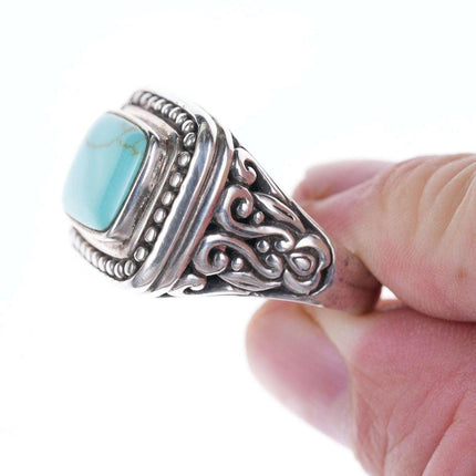 Sz9.5 retro Bali style Sterling/turquoise ring