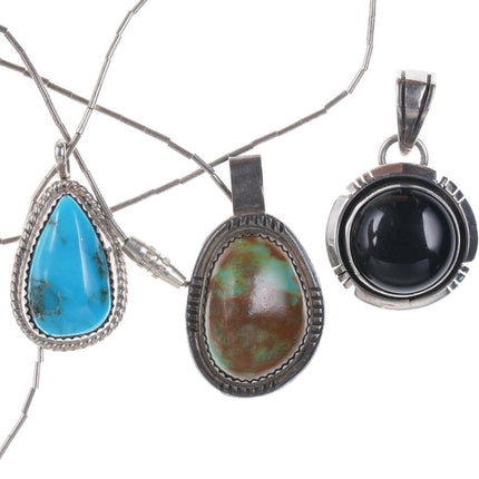 3 Vintage Navajo sterling/stone pendants