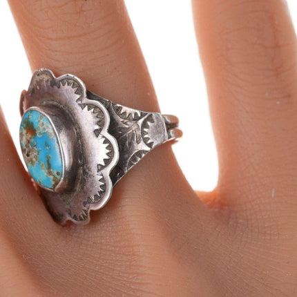 Vintage Native American Sterling Turquoise hand stamped size 7 ring