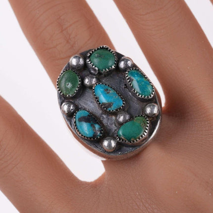 sz10 Heavy c1950 Men's Navajo silver and turquoise ring