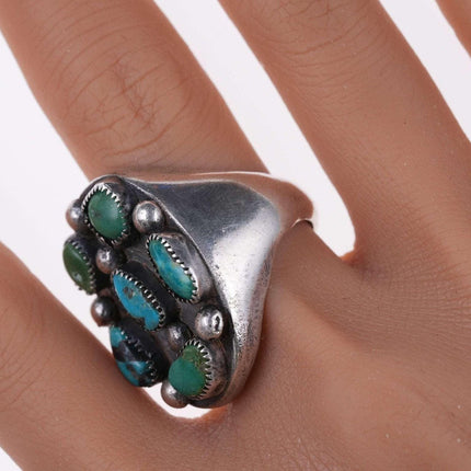 sz10 Heavy c1950 Men's Navajo silver and turquoise ring