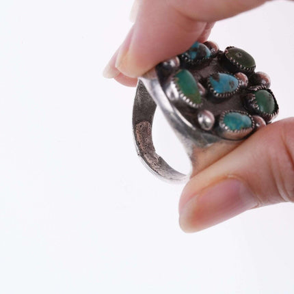 sz10 Heavy c1950 Men's Navajo silver and turquoise ring