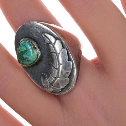 sz10 Large Native American sterling and turquoise ring