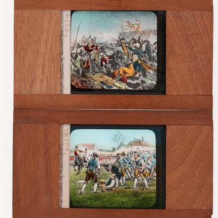 c1890 Holzglas Magic Lantern Slides Unabhängigkeitskrieg „Schlacht von Lexington“ und „Schlacht von Saratoga“