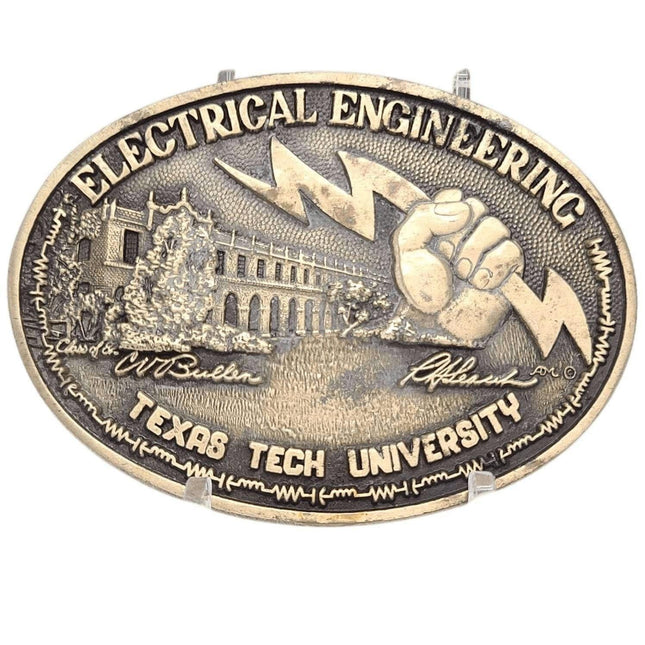 Texas Tech Electrical Engineering Paperweight c1980 brass/ bronze