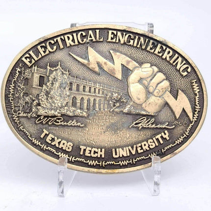 Texas Tech Electrical Engineering Paperweight c1980 brass/ bronze