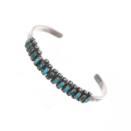 6 1/8" 30's-40's Native American silver multi-color turquoise row cuff bracelet