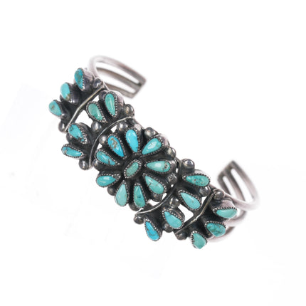 5.5" 1940's Zuni silver and natural turquoise cluster cuff bracelet