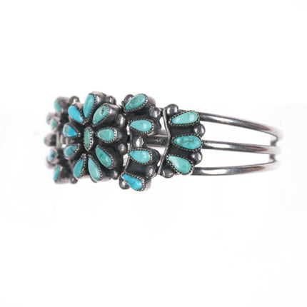 5.5" 1940's Zuni silver and natural turquoise cluster cuff bracelet