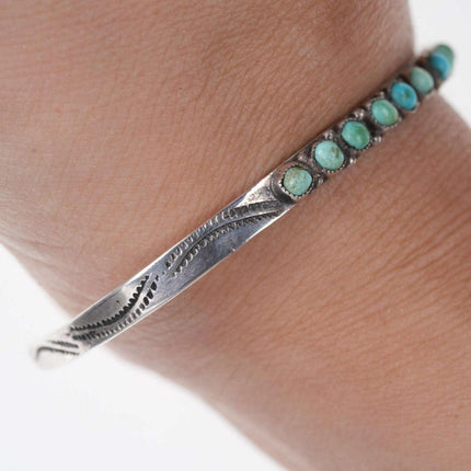 c1940's Vintage Native American Sterling turquoise row cuff bracelet