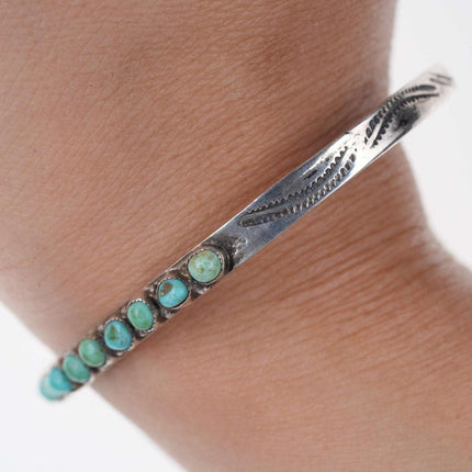 c1940's Vintage Native American Sterling turquoise row cuff bracelet