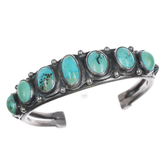 7" 20's-30's Navajo silver turquoise row cuff bracelet